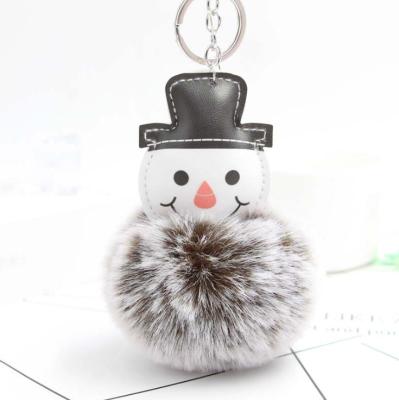 China Customized Christmas Snowman Fur Ball Plush Pompom Leather Key Chain Key Chain for sale