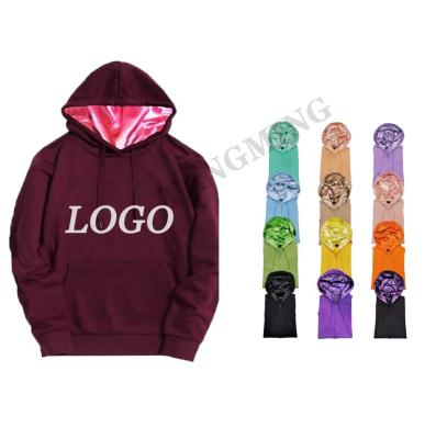 China OEM High Quality Anti-wrinkle Satin Striped Heavy Oversized Hoodies Pullover Hoodies Unisex Custom Embroidered Rhinestone Logo for sale