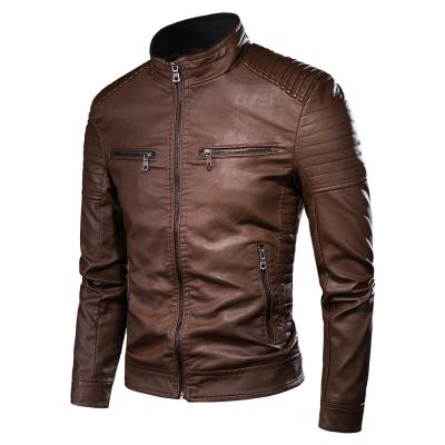 China Autumn Brand New Causal Vintage Men's Windproof Leather Jacket Coat Men Motor Biker Pocket PU Leather Jacket Men for sale