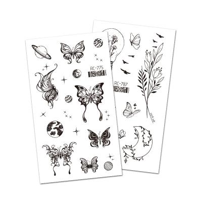 China Temporary New Delicate And Pretty Black Butterfly Tattoo Stickers Harmless Retro White Personalized Temporary Tattoo Sticker For Ladies for sale