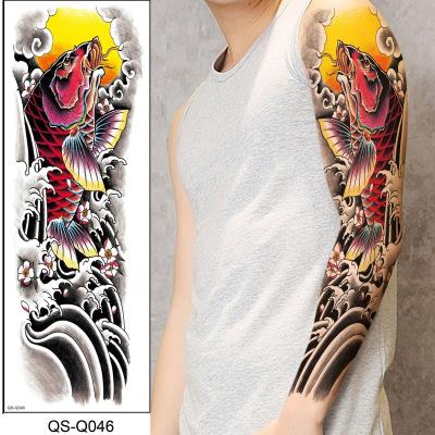 China Temporary Waterproof Sweat Temporary Black Flower Arm Tattoo Stickers Skull Carp Guan Gong Full Arm Tattoo Stickers For Men Women for sale