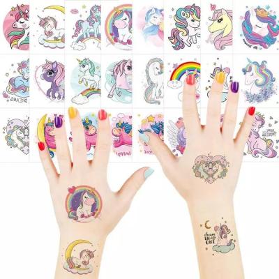 China Temporary Custom Children's Waterproof Sweat Cute Cartoon Fun Rainbow Horse Tattoo Sticker Temporary Tattoo Sticker for sale