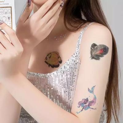 China Temporary Hot Selling Fashion Shining Powder Tattoo Sticker Temporary Mirror Powder Animal And Plant Semi Permanent 3d Tattoo Sticker for sale