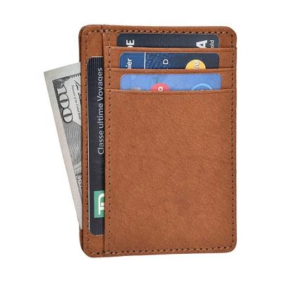 China Business Minimalist Wallets for Men and Women RFID Front Pocket Leather Card Holder Wallet for sale