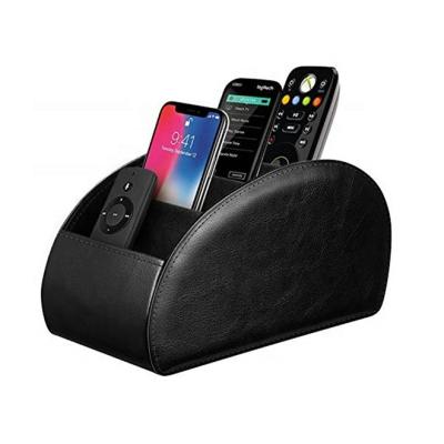 China Business Remote Control Holder With 5 Compartments - PU Leather Remote Desktop Organizer Trolley for sale