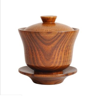 China Luxury Japanese Style Solid Wood Tea Bowl With Lid Tea Cup Set Wood for sale