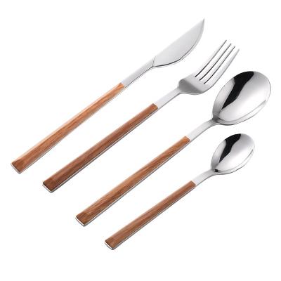 China Stainless Steel Sustainable Tableware Portable Western Cutlery With Handle Japan Style Artificial Wooden Knife Fork Spoon for sale