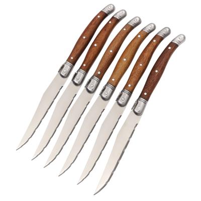 China Workable Stainless Steel 6 Steak Knife Dinnerware Set Laguiole Steak Knife Handle Cutlery Set Wooden Knife Set for sale