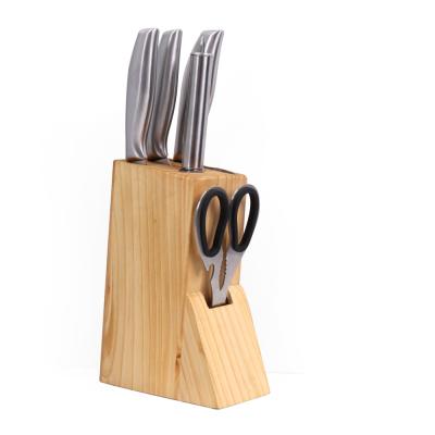 China Shoppingsun Disposable Wooden Knife Block Set 6pcs Kitchen Knife Set For Gift Box Knife Holder And Scissors for sale