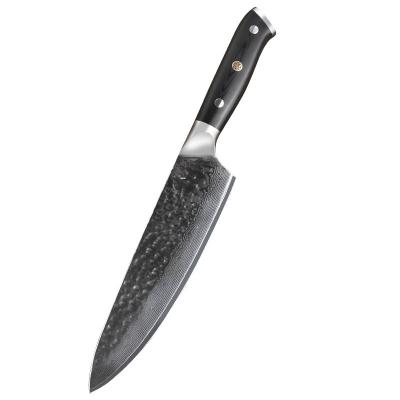 China Sustainable Damascus Forged 8 Inch Hammered Chef Knife Multifunctional Cooking Knife for sale