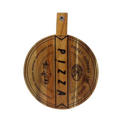 China Sustainable Natural Acacia Wood Pizza Boards With Wooden Handle Paddle Cutting Boards Around Wooden Bread Cheese Serving Boards for sale