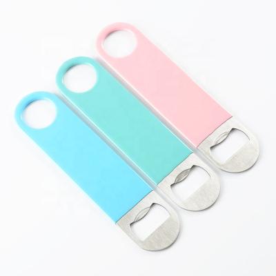 China Creative Portable Flat Beer Opener Durable Stainless Steel Metal Kitchen Bar Tool Long Can Bottle Opener for sale