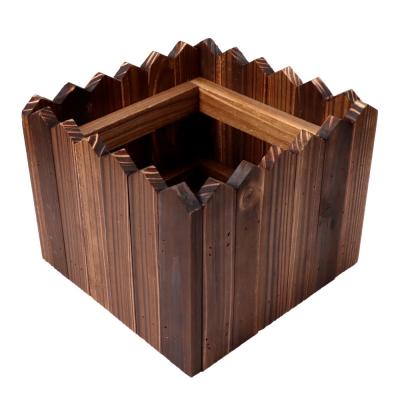 China Retro American Style Flower Barrels Planter Box Rustic Square Corrugated Balcony Succulents Container Wooden Planter Retro Wooden Flower Pots for sale