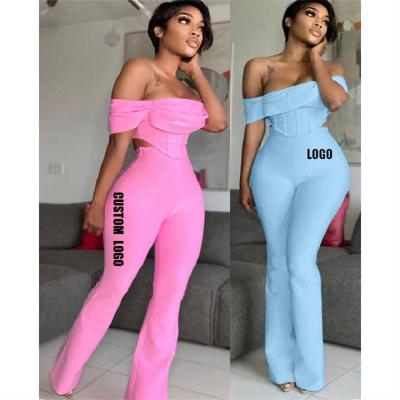 China Breathable hot sale design one shoulder tracksuits 2 pieces set fashionable wide leg pants sportswear streetwear for women for sale