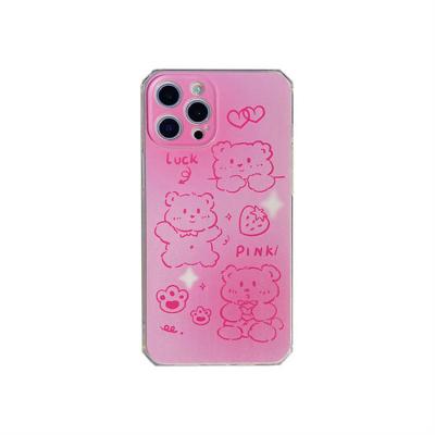 China New Anti-fall Pink Cartoon Bear TPU Shockproof Soft Back Cover Phone Cases For iPhone 13 pro for sale