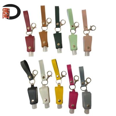 China Europe RTS PU Leather Hand Sanitizer Holder with Short Lanyard and Empty Bottle, Travel Size Hand Sanitizer Chain Holder for sale