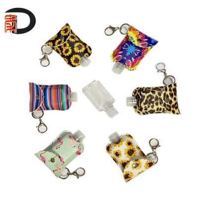 China Vietnam RTS 60ml /50ml Digital Printing PU Leather Hand Sanitizer Holder Case Mini Keychain Bag for sale