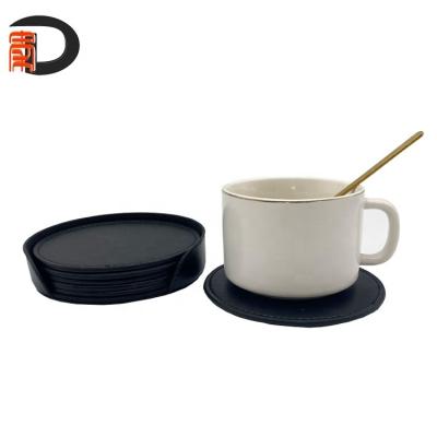 China Durable Waterproof PU Leather Office Costers Empty Mug Coasters With Stand For Customizable Sublimation for sale