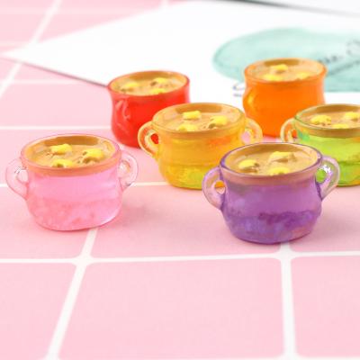 China Cartoon hand paint craft world jelly colored 3d kitchen soup pot resin cabochon miniature charms for keychain for sale