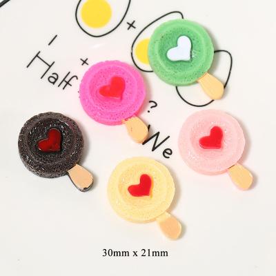 China Yiwu global insheen colorful round craft flat back heart pattern ice cream resin cabochon charms for key chain for sale