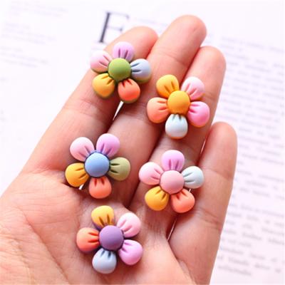 China Global Hot Selling Matte Colored Five Petal Flower Design Hair Ornament Ring Holder Accessories Resin Cabochons for sale