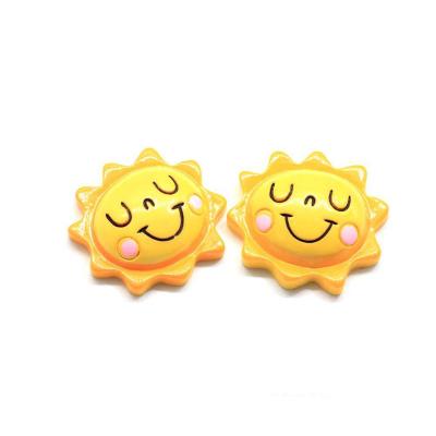 China Lovely Hand Painting Smile Craft Flat Back Resin Cabochon Charms World Yellow Sun Shape For Decoration for sale