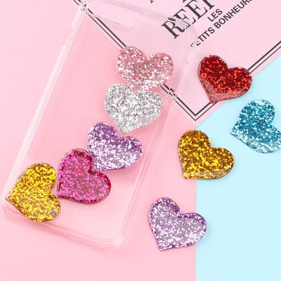 China World hot sale large 36mm colored flatback resin glitter heart cabochon craft for cell phone cover for sale