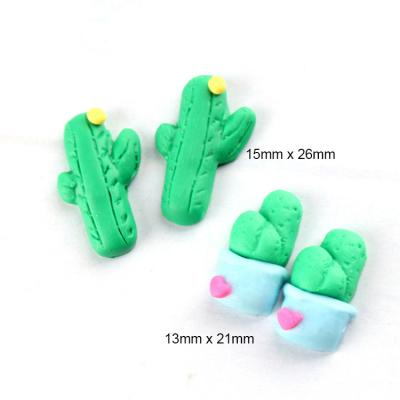 China Europe Yiwu insheen green artificial flat back charms polymer clay plant design cute cactus craft product for sale