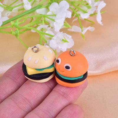 China Europe cute handmade craft simulated miniature 3d hamburger polymer clay charms with silver hook for sale