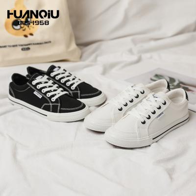 China H2015 HUANQIU Lace-Up Fashion Spring White Canvas Lace Up Casual Women Rubber Flat Canvas Shoes for sale