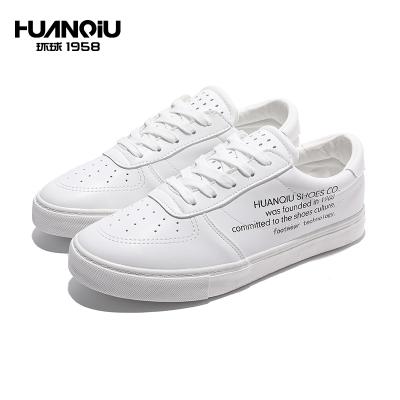 China H18857 HUANQIU Fashion White Lace Up Microfiber Autumn Rubber Flat Men Casual Shoes for sale