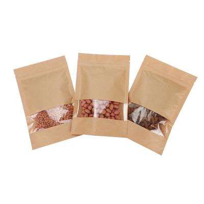 China Recyclable In Stock Biodegradable Recycle Kraft Coffee Bean Dry Food Nut Packaging Stand Up Pouch Zipper Zip Lock Paper Bags With Window for sale