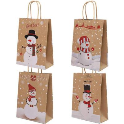 China Merry Christmas Gift Wrapping Paper Felt Biodegradable Drawstring Bag Large Reusable Printed Christmas Gift Paper Bags for sale