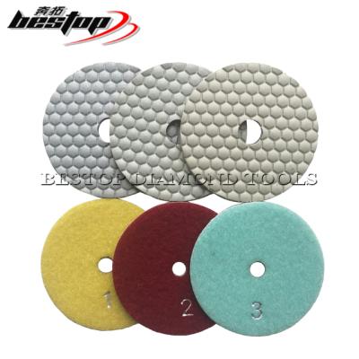 China 4 Inch 4 Inch Honeycomb Stone 3 Stage Polishing Dry White Bond Polish Pad for sale