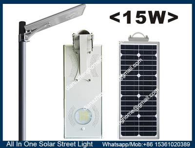 中国 12V 15Wは1台の通りの庭/中庭/道のための太陽LEDの街灯のすべてを統合しました 販売のため