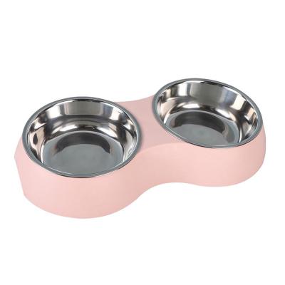 China Hot Sale Amazon Goods Stainless Steel Dog Water Food Bowl Small Animals Round Double Bowls Pet Feeding for sale