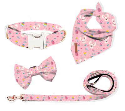 China HUASONG Manufacturer Sublimation Custom Logo Fashion Adjustable Pet Collar Padded Bow Tie Leash and Bandana Padded Dog Collar Lead Set for sale