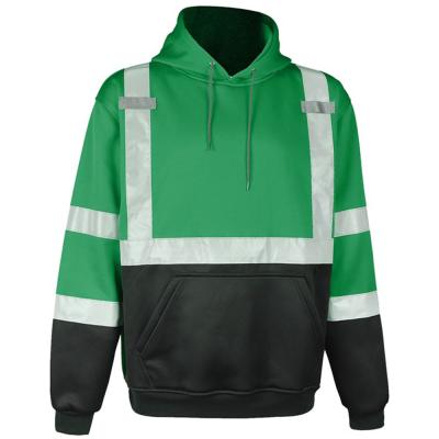 China Pullover Hoodie CERT Green Pullover Hoodie With Silver Reflective Tape Visibility Safety Sweatshirt Top for sale