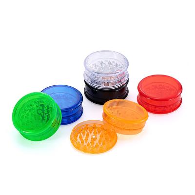 China Hot Selling Custom Logo 3-Piece 60mm Acrylic Grinder Transparent Color Plastic Grinder Kitchen Spice Salt Grinder for sale