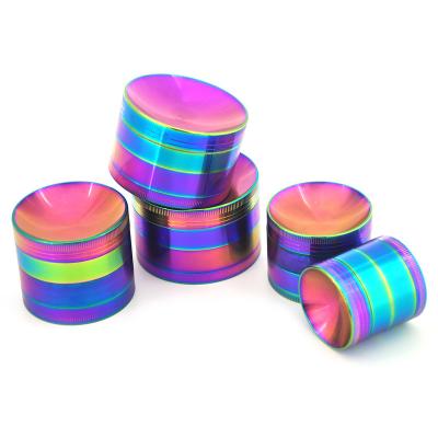 China New Product Kitchen Spice Salt Grinder Rainbow Color Metal Herb Grinder With Concave Cover 50mm 4 Pieces Logo Herb Grinder Custom Made for sale