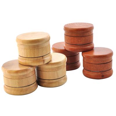 China New Design Wooden Kitchen Spice Salt Grinder Around Herb Grinder 60mm 3 Layers Metal Herb Grinder Wooden for sale