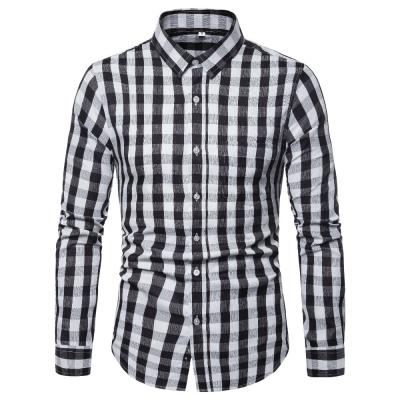 China Anti-pilling Business Cotton Shirt Men's Plaid Full Long Sleeve Casual Dress Shirts Male Social Shirt for sale