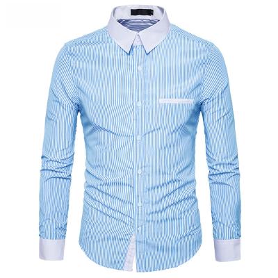 China Anti-pilling Striped Men's Shirt Business Cotton Full Long Sleeve Casual Dress Shirts Male Social Shirt for sale