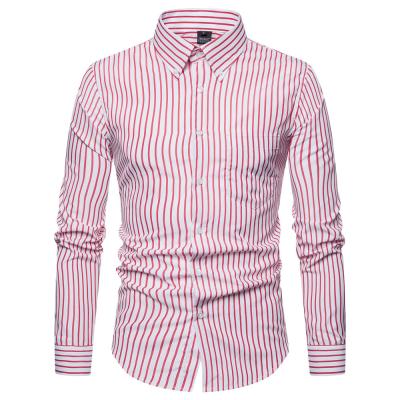 China Striped Anti-Pilling Mens Casual Shirt Cotton Washed Full Long Sleeve Dress Shirts for sale