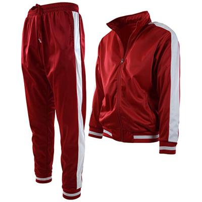 China Wholesale Custom Clean Stripe Mens Sports Fitted Red Tracksuit Breathable Simple Design Sweatsuit for sale