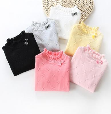 China 2021 winter anti-shrink hot sale girl knit pullover sweater white solid color custom logo cute girl's sweater for sale