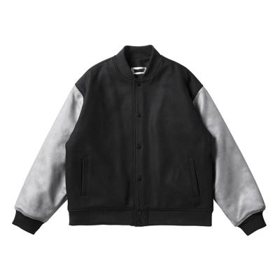 China Custom Wholesale High Quality Viable White Mens Varsity Baseball Bomber Varsity Leather Jacket for sale