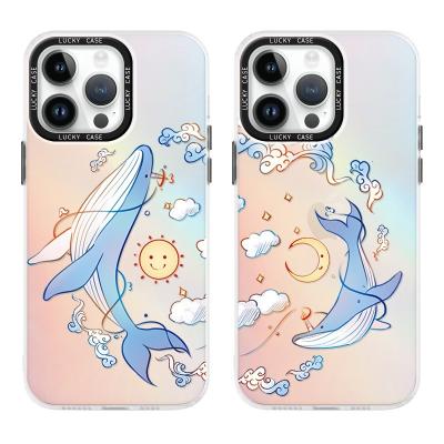 China 23h Moon Couples Phone12 Fall Prevention Case 13promax Phone Case 14plus Shockproof Whale Pattern Phone Small And High-end Acrylic Fall Prevention for sale