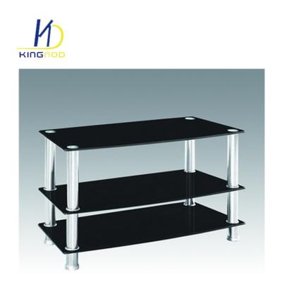 China Contemporary Tempered Glass TV Table Best Price Modern Stainless Steel Leg TV Stand for sale