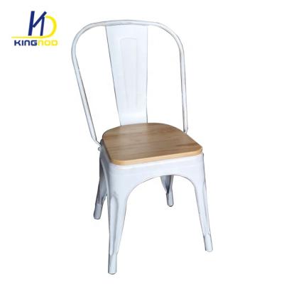 China Cooling Vintage Cafe Metal Outdoor Steel Cheap Dining Stackable Chair With Wood Seat for sale